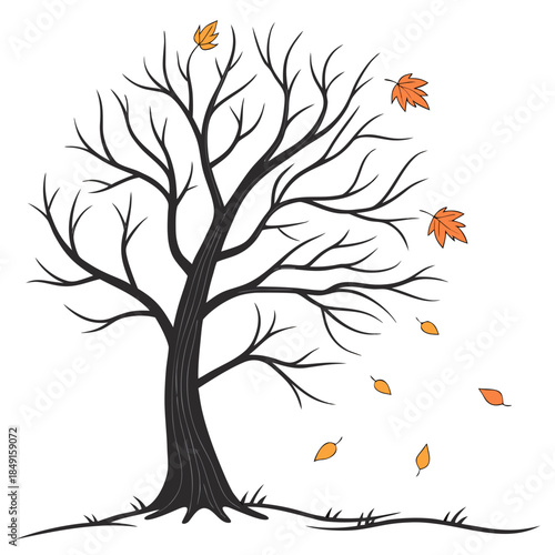 Autumn tree with falling leaves