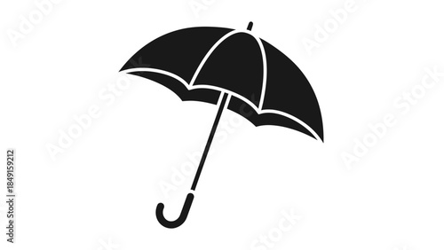 Minimalist black and white illustration of an open umbrella symbolizing protection and weather
