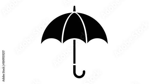 Minimalist Black and White Icon of an Umbrella with a curved handle for weather protection concepts