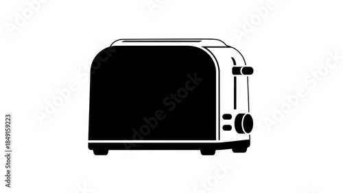 Minimalist monochrome illustration of a vintage style two-slice electric toaster with rounded