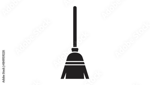 Minimalist Illustration of a Traditional Broom with a Long Handle and Rectangular Brush for