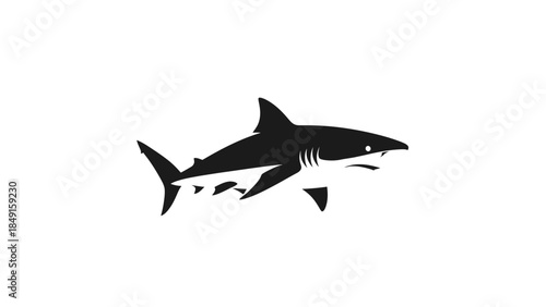 Minimalist Black Silhouette of a Shark Swimming in Open Water for Marine Life Illustration