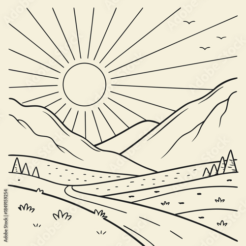 Sunrise over mountain road