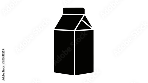 Simple black and white silhouette of a milk carton with detailed illustration