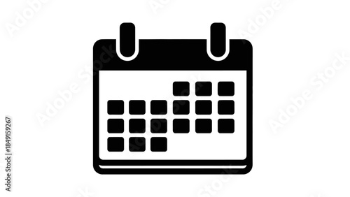Minimalistic Black and White Calendar Icon with Clipping Elements for Design Projects