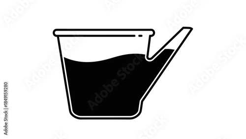 Minimalist Illustration of a Measuring Cup Filled with Liquid and a Stirring Spoon Securely