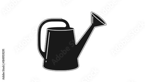 Minimalist Black-and-White Illustration of a Classic watering can with a curved handle and spout