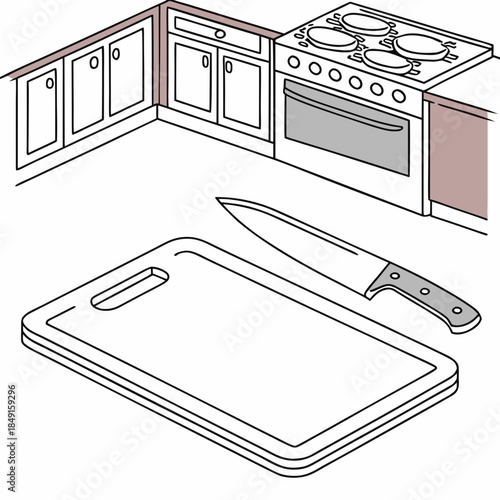 Kitchen setup with cutting board and knife