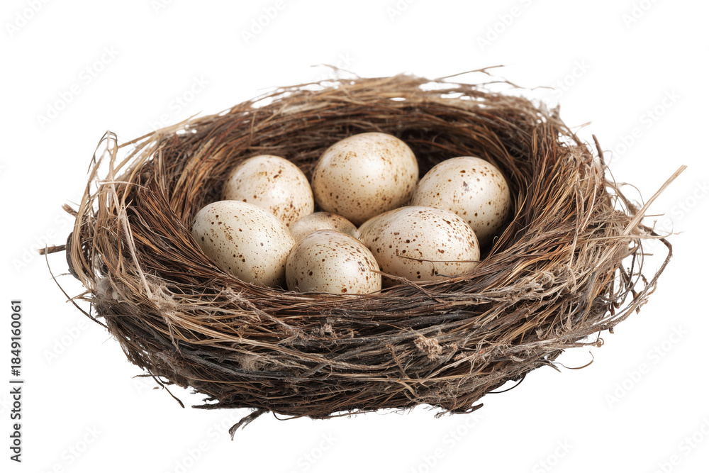 Obraz premium Bird Nest with Speckled Eggs isolated on a transparent background clutch