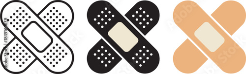 Bandage vector icon set two crossed adhesive plasters for medical apps and websites