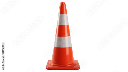 Orange traffic cone with white stripes orange cone safety cone isolated on a transparent background