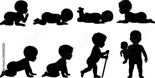 baby development stages silhouette illustrations