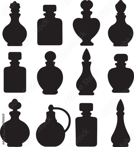  perfume bottles silhouette vector set