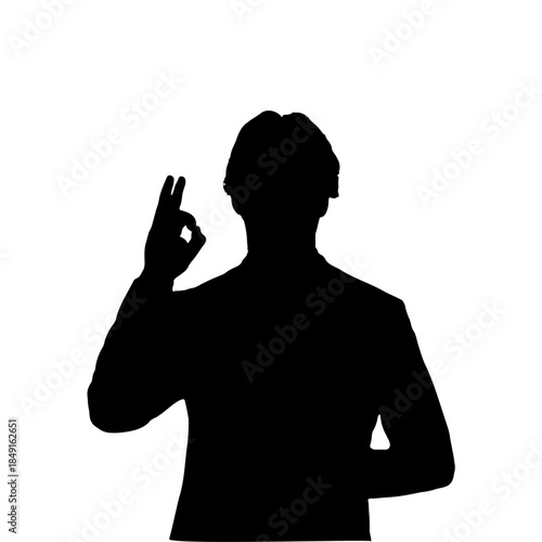 Male silhouette making ok hand gesture isolated on white
