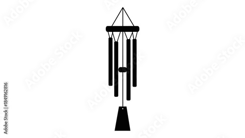 Minimalist black and white wind chime illustration emphasizing simplicity and elegant design