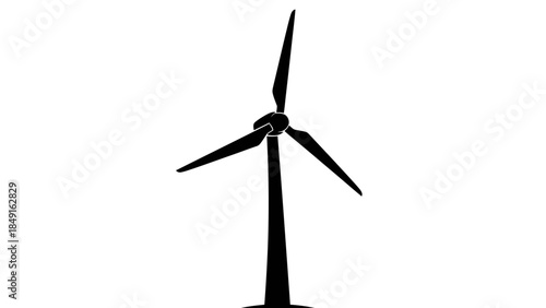 Minimalist black wind turbine silhouette symbolizing renewable energy and sustainable power