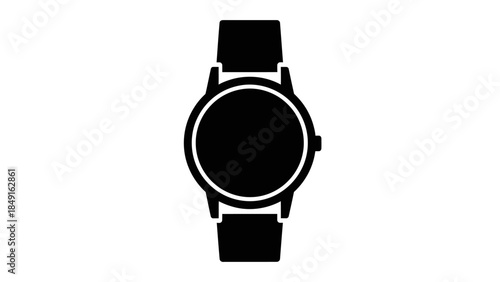 Minimalist black silhouette of a classic wristwatch with round face and strap