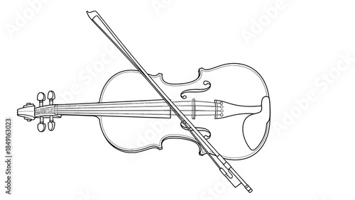 Minimalist Line Art Illustration of a Violin with Bow in Elegant Simplicity