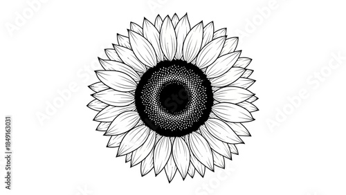 Intricate Black and White Sunflower Illustration Showcasing Artistic Floral Design