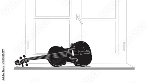 Tranquil indoor scene showcasing a classic acoustic guitar resting on window ledge with natural