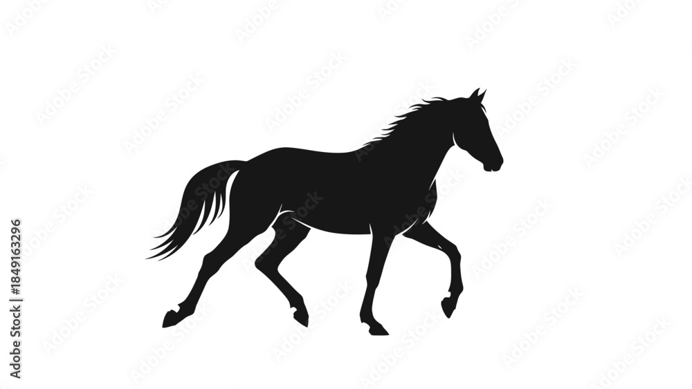 Fototapeta premium Elegant silhouette of a galloping horse showcasing movement and grace in monochrome style