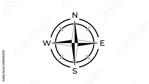 simple black and white compass rose with clear cardinal directions for navigation