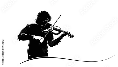 Silhouette of a Young Person Playing Violin in a Minimalist Artistic Style for Creative Visuals