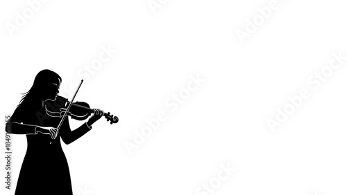 Silhouette of a young woman playing the violin against a blank background highlighting musical