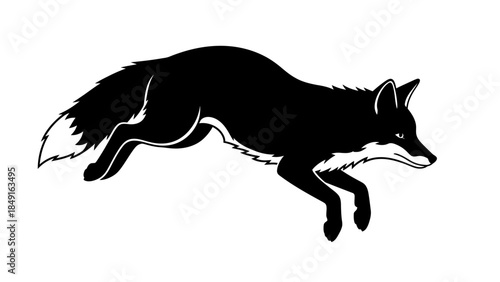 Stylized silhouette of a curious fox in motion with sleek fur and alert posture