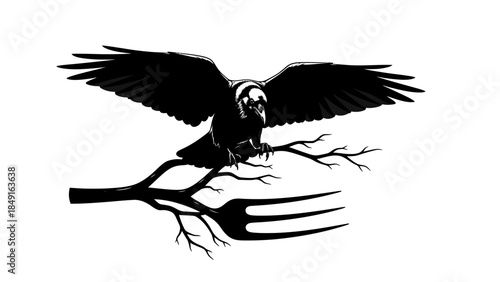 Silhouette of a majestic eagle perched on a branch with outstretched wings capturing natural