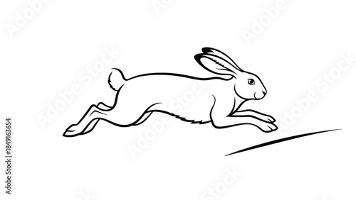 Minimalist Line Art Illustration of a Running Hare in Motion Over a Gentle Slope