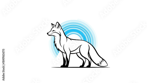 Stylized illustration of a cunning fox with glowing blue circular background in minimalistic design
