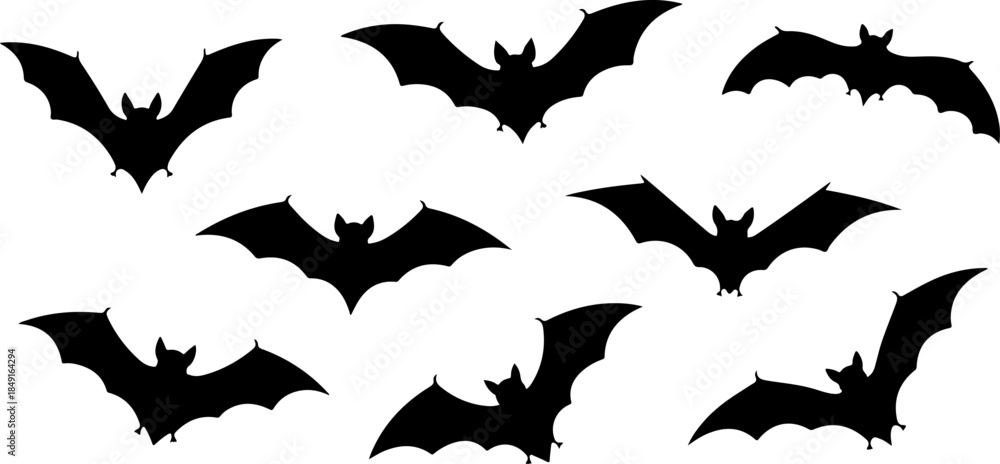 Fototapeta premium Bat Silhouette Collection – Flying Halloween Bat Vector Set