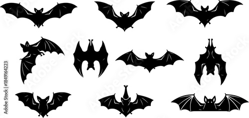 Bat Silhouette Collection – Flying Halloween Bat Vector Set