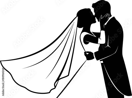 silhouette of a couple kissing on their wedding day