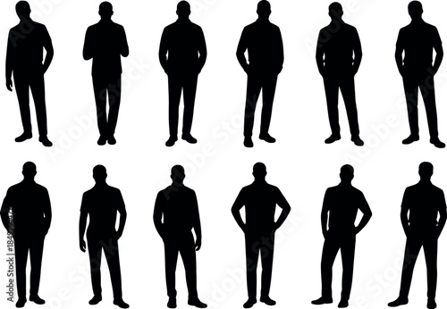 set of men in different poses and outfits silhouette