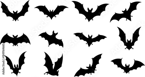 Bat Silhouette Collection – Flying Halloween Bat Vector Set