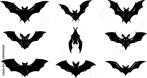 Bat Silhouette Collection – Flying Halloween Bat Vector Set