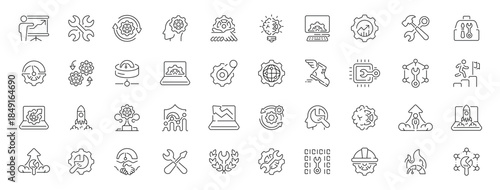Development icons set: editable line icons for tools, technology, engineering