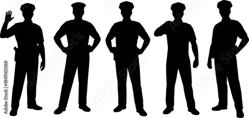silhouette of five police officers in different poses