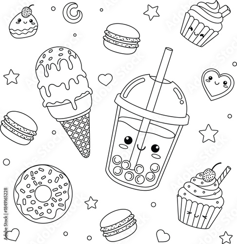 Colorful illustration of desserts and sweets