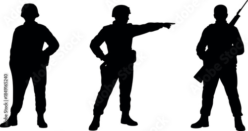 silhouette of three soldiers in different poses