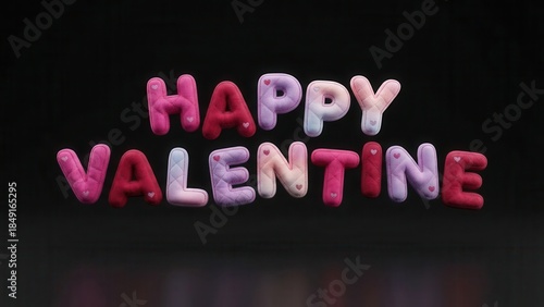 Colorful Valentine's Day greeting with Happy Valentine text on black