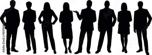 Silhouettes of business people standing in various poses