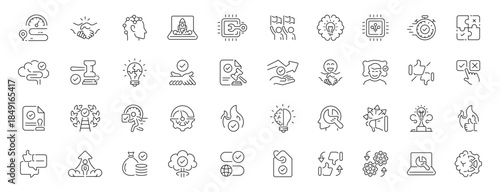 Problem-solving icons set with editable line icons. linear, outline, decision symbols
