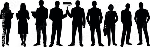 Silhouettes of business people standing in various poses