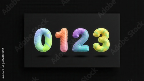 The colorful numbers 0, 1, 2, 3 are displayed on a screen.