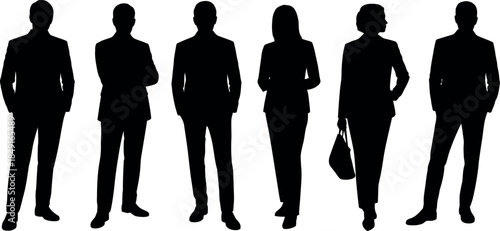Silhouettes of business people standing in various poses