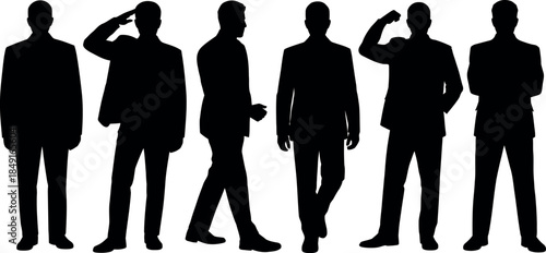Silhouettes of Businessmen in Various Poses on Transparent Background