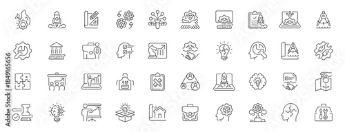 Operation icons set: editable line icons with outline style, symbols, editable stroke